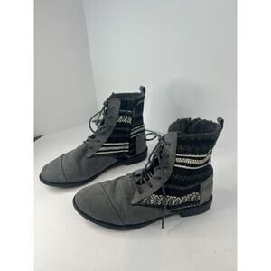 TOMS Gray Suede Alpa Castlerock w/ Aztec Accents Lace Up Zip Up Ankle Boots 8